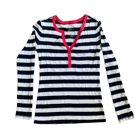 GAP Striped Long Sleeve Tee with Red Accents - Picture 1 of 3
